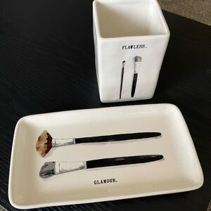 Rae Dunn Makeup Brush Holder and Tray Set